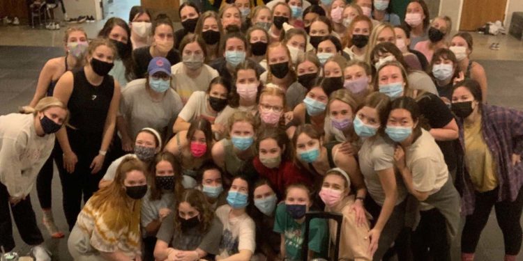 Groups practice choreography for Step Sing