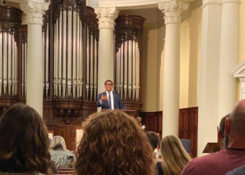 Gardner preaches his message in Hodges Chapel.