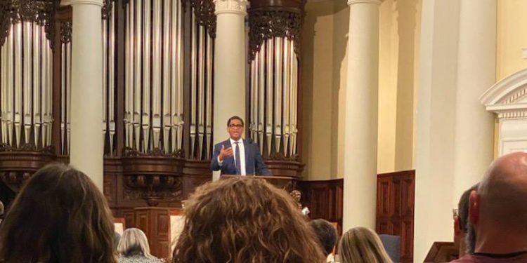 Gardner preaches his message in Hodges Chapel.