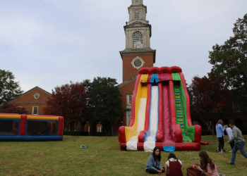 SAC set up an inflatable obstacle course and slide on the Quad for students.