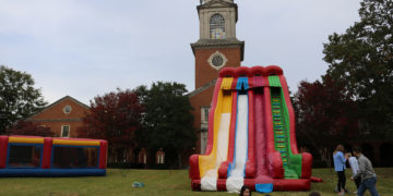 SAC set up an inflatable obstacle course and slide on the Quad for students.