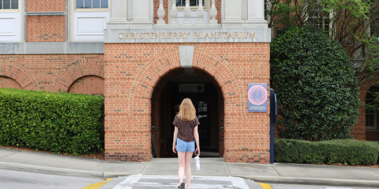The concert was held in Christenberry Planetarium.